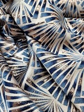 Teal Blue Gold Iridescent Metallic Geometric Brocade Fabric Sold By The Yard