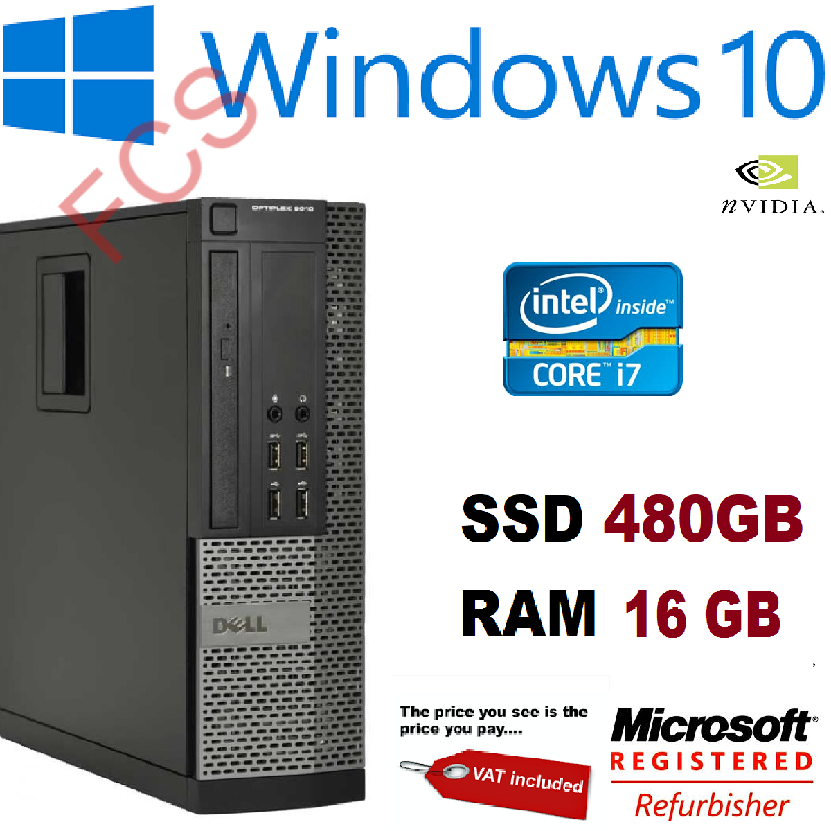 Dell Optiplex Desktop SFF Computer PC Core i7 16GB RAM 480GB