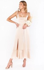 Show Me Your Mumu Claire Midi Dress in Champagne Satin Size XS