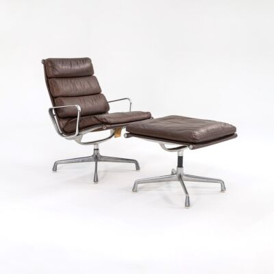 1975 Herman Miller Eames Soft Pad Lounge Chair and Ottoman with Brown Leather