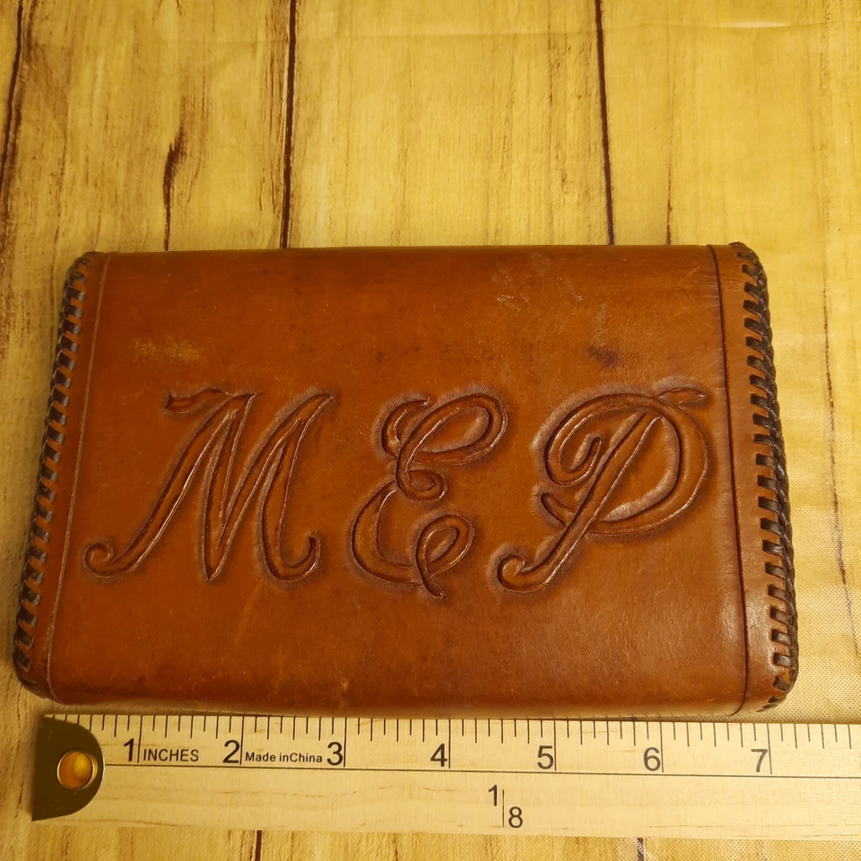 Cartera de cuero marrón estilo vintage mecanizado a mano - defectos defectuosos en la cremallera Foto 4 de 4