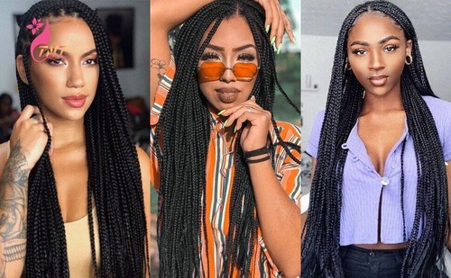 Black Box Braided Wigs Long Synthetic Hair Glueless Micro Braids Hair Wig - Bild 14 von 30