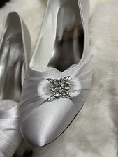 Wedding Bridal 9.5 Size Shoes Women Closed Toe Comfort Heel Rhinestone Satin