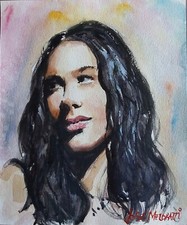 Original Watercolor Small Portrait 7.1/2" x 9" Feeling Iconic