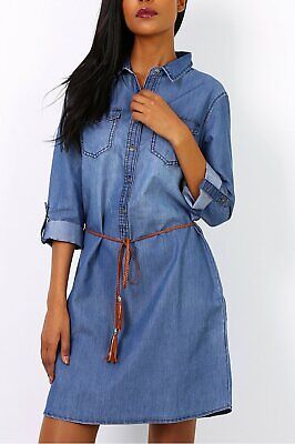 Robe style ventes exceptionnelles chemise en jean avec ceinture