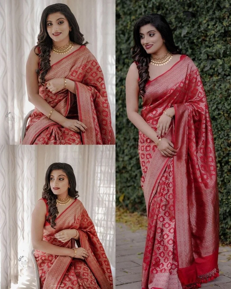 Blusa sari de seda nupcial de diseñador Sari Bollywood ropa de fiesta del sur de la India sari y Foto 4 de 4