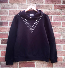 Black Silver Metal Studs Hooded Sweatshirt Hoodie Jumper size S 8 10