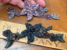 appliques embroidered 1.75x4.75" flowers beads hand sewn 1pc
