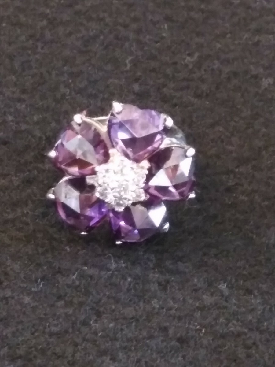 Purple Stone Flower Design Sterling Silver Ring 925 | eBay
