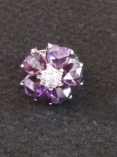 Purple Stone Flower Design Sterling Silver Ring 925