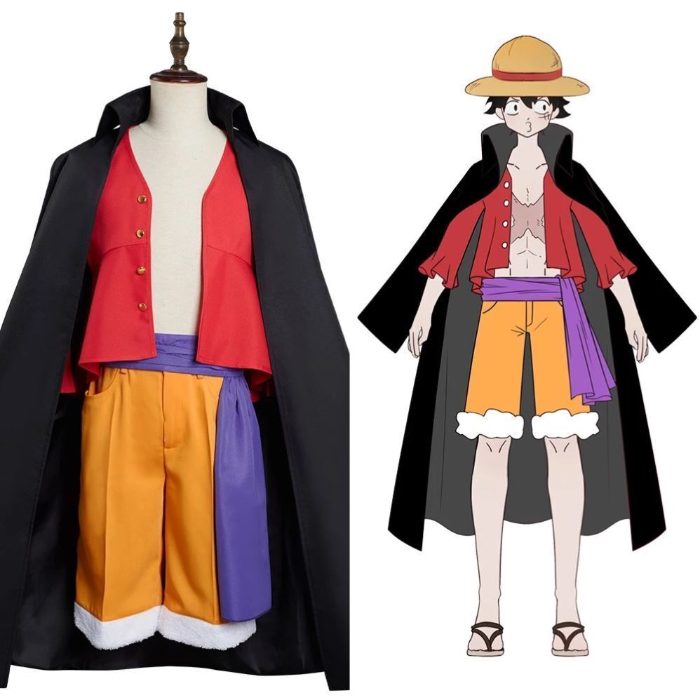 Vêtements Pantalon Monkey D Cape Luffy Rouge Costume Cosplay Anime Uniforme Halloween Carnaval Costume Accessoires pour Adulte Comprend Chapeau Ceinture 