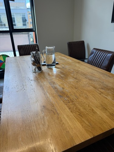 Oak Wood Dining Table and 6 Brown Leather Chairs | eBay UK