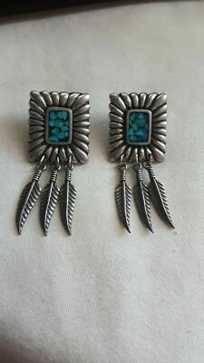  NEW ON CARD Vintage Ege '92 Turquoise Feather Dangle Earrings