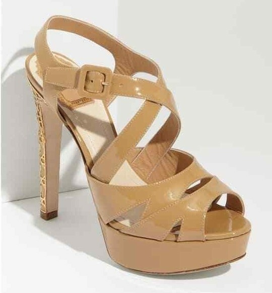 Christian Dior Patent Leather Metal Cannage Heel Sandal 37.5 7 Platform Beige | eBay