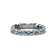 TriJewels Blue Topaz  Diamond Womens Eternity Ring 3/4 ctw 14K Gold JP:13916