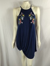 Alya Womens Blue Boho Embroidered Sleeveless Spaghetti Strap Dress Size Small