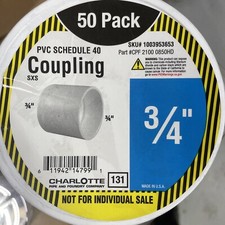 Charlotte Pipe PVC 02100 0850HD 3/4in PVC Coupling S X S Pro Pack 50-Pack S39