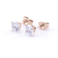 Round Rose Gold CZ CLEAR CRYSTAL EAR STUDS Earrings 3mm-10mm 2pcs