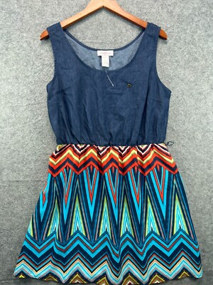 Stitch Btween Dress Womens Large Blue Geometric A Line Sleeveless Knee  Length | eBay