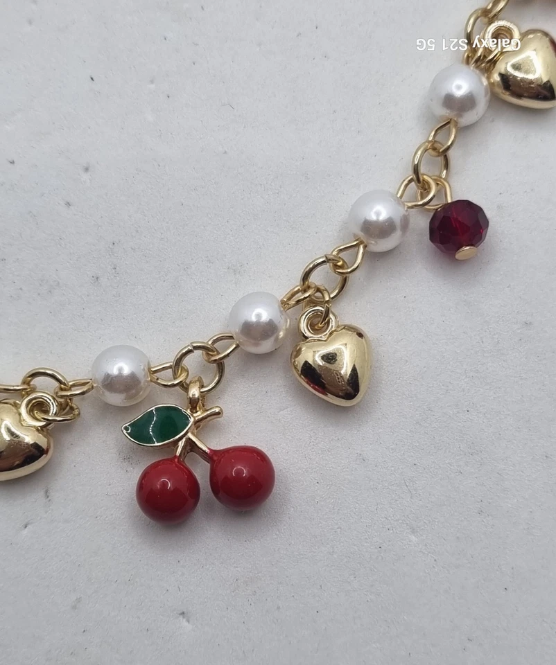 GIROCOLLO CON CILIEGIE SMALTATE, girocollo estivo, parure - Immagine 3 di 4