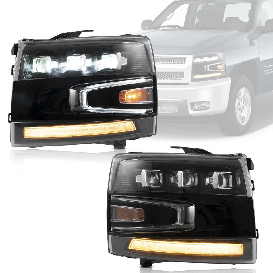 2* Full LED Headlights For 2007-2012 2013 Chevrolet Silverado 1500 2500HD 3500HD - Image 3 of 4