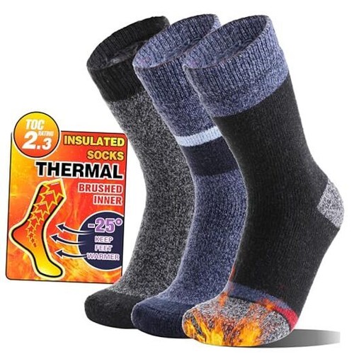 3 Pairs Thermal Winter Socks for Women & Men Thick Extra Warm Large Blue Grey