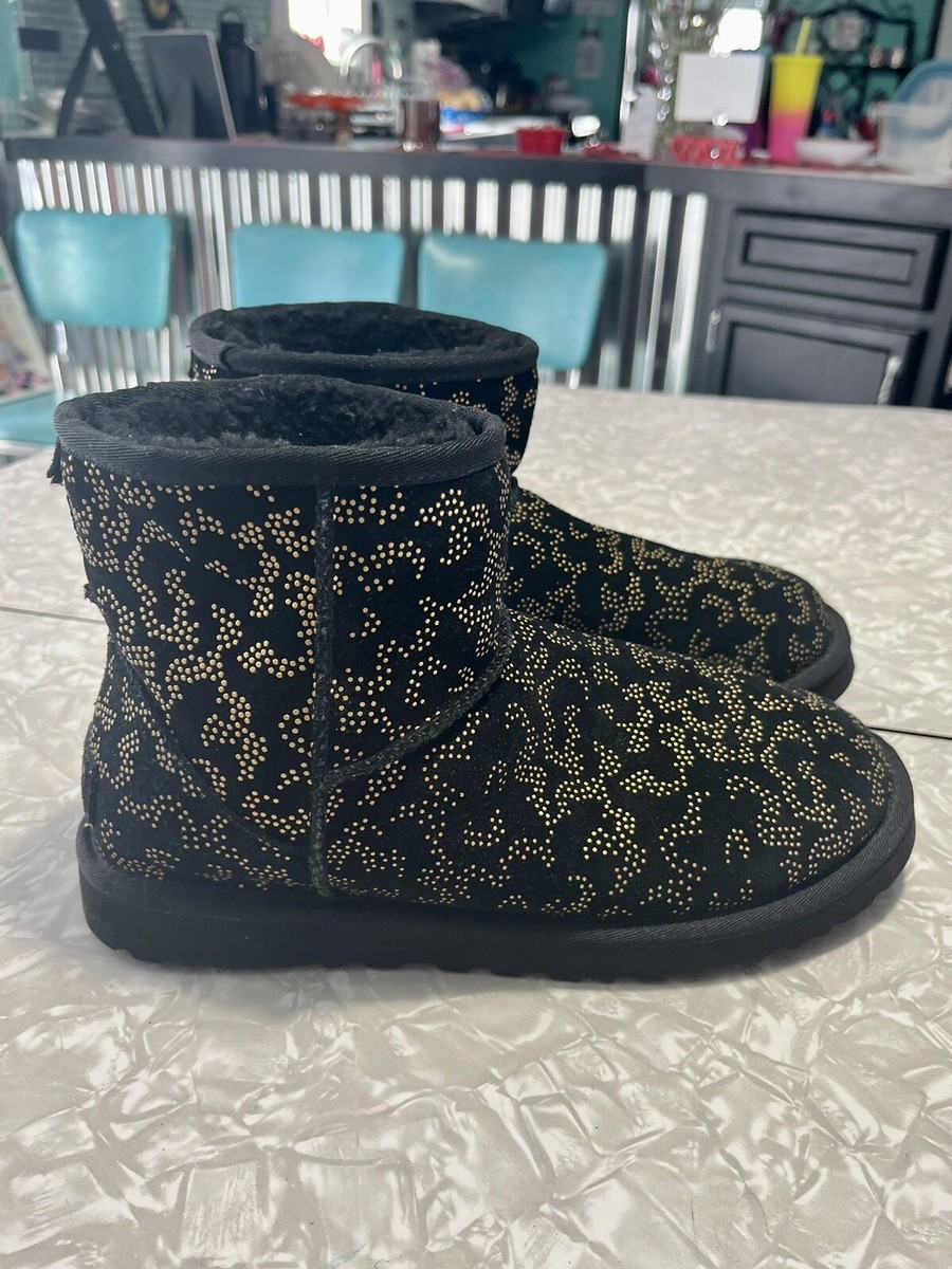 Womens Sz 9 Black Gold Metallic Aster UGG Classic Mini Womens Sz 9 Black Gold Metallic Aster UGG Classic Mini