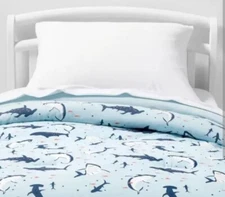 Toddler Comforter SHARKS, Cotton 42x58, Pillowfort, New, benefits SHARK CHARITY