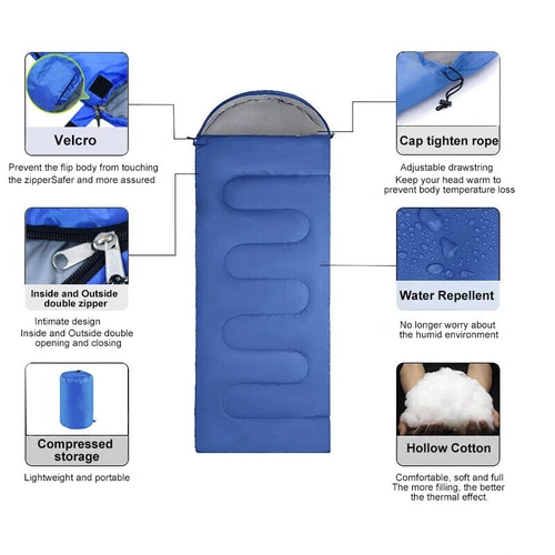 4 SEASON SINGLE SLEEPING BAGS CAMPING RECTANGULAR ENVELOPE ZIP UP KIDS ADULT - Picture 15 of 20