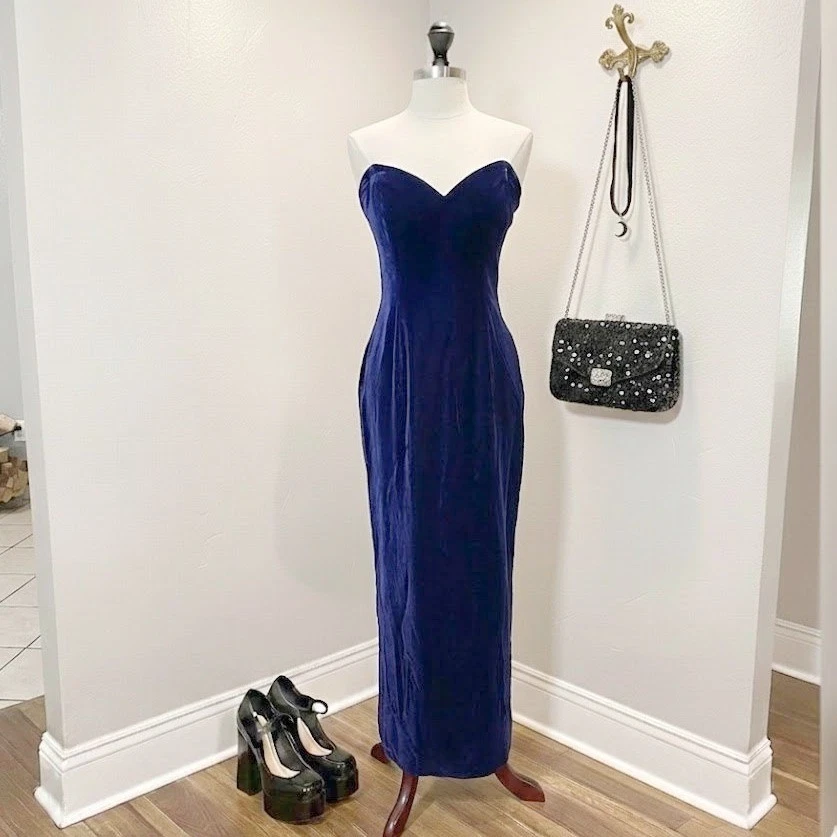 strapless open back dress 90s prom dress red velvet party cocktail formal gown