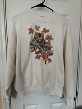 Vintage 90  s Cat Kitten Fall Autumn Nature Sweatshirt Cottagecore Size Large