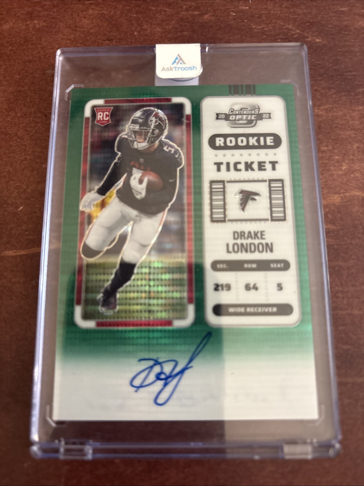 2022 Contenders Optic Green Pulsar Rookie Ticket Auto /30 Drake London #115