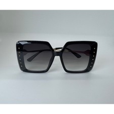 Oversized Square Black Sunglasses with Gold Studs and Rhinestone Floral Detail