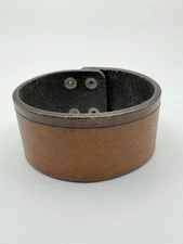 Genuine Leather Western Distressed Wide Cuff Bracelet Brown Snap Fossil Unisex