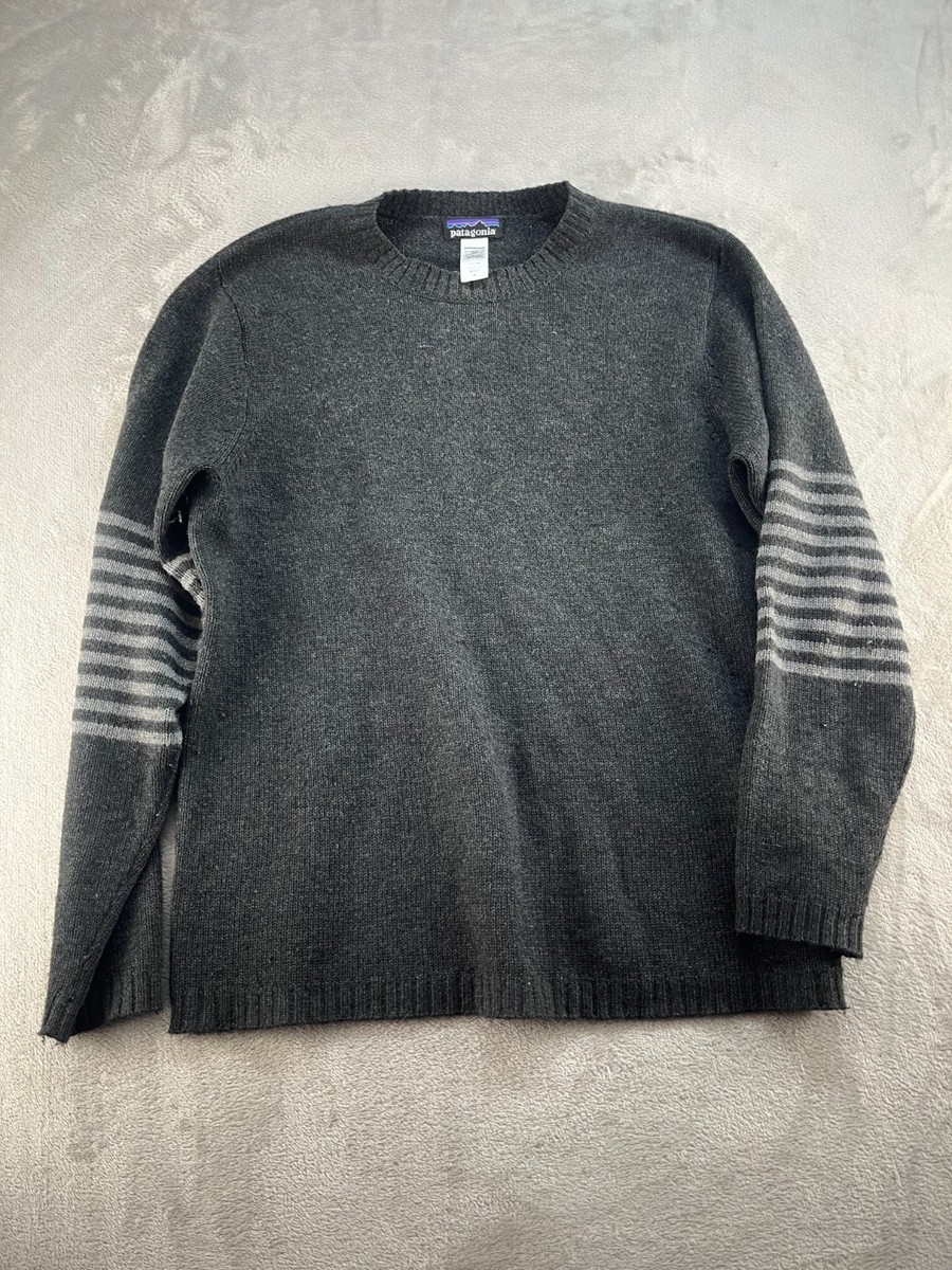 Patagonia Gray Striped Lambswool Knit Pullover Sweater Mens Medium 