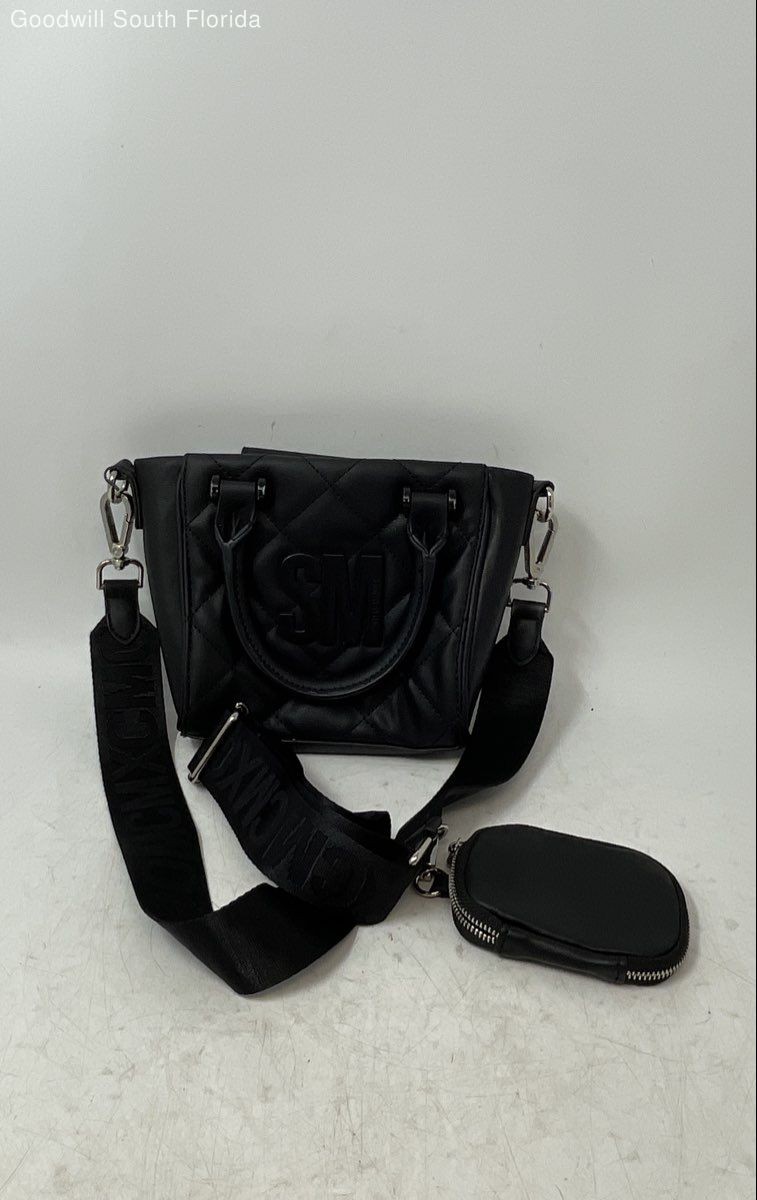 Steve Madden Womens Black Leather Quilted Mini Crossbody Bag With Coin Wallet