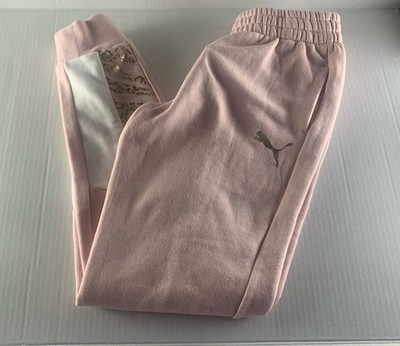 Girls Puma Joggers Size L 12-14 Pink Sweatpants Bottoms White Side Stripe New
