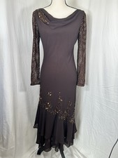 Xscape by Joanna Chen Evening Gown Chocolate Brown Beaded Sequin Cowl Elegant 6P