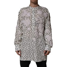 DOLCE & GABBANA Shirt White Polka Dot Floral Embroidery Men 42/US16.5/XL 1730usd