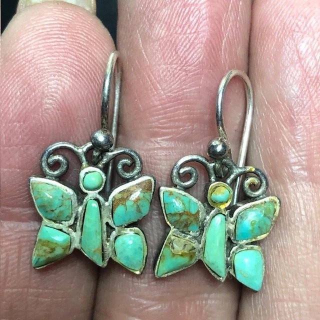 Brincos borboleta prata esterlina 9359 BARSE incrustação turquesa 925 gota de 1,2 pol. - Imagem 2 de 3