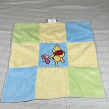 Disney Pooh Piglet Blue Green Yellow Patchwork Squares Security Blanket Lovey