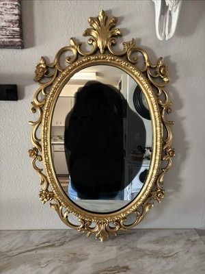 Vintage Gold Oval Victorian Style Wall Mirror Framed Antique Syroco Style