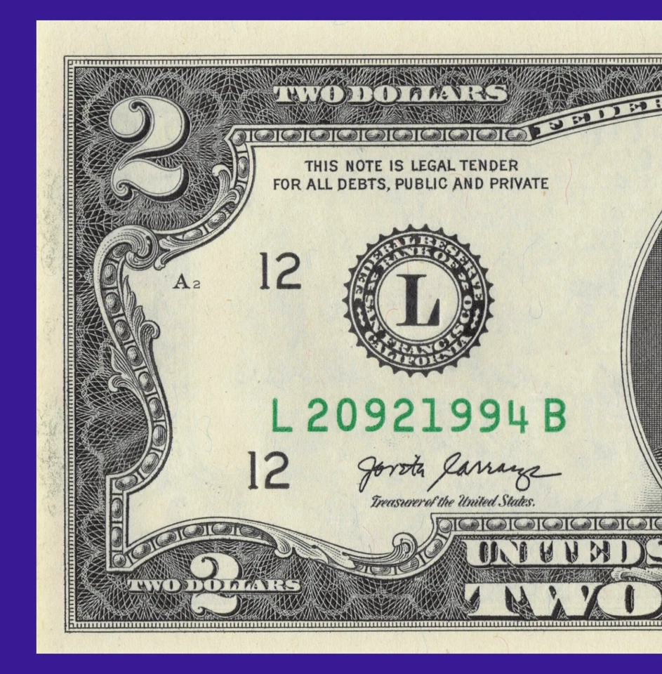 2017A San Francisco 1994 Year Note Two Dollar Bill 2017A L20921994B CU - Image 4 of 4