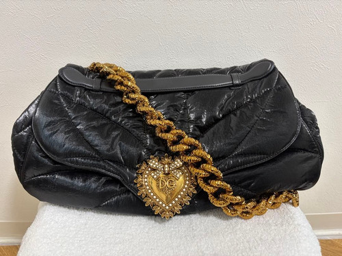 DOLCE&GABBANA Devotion Quilted Black Nylon Chain Shoulder Bag