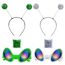Alien Costume with Antenna Headband Colorful Glasses Face Glitter for Cosplay...