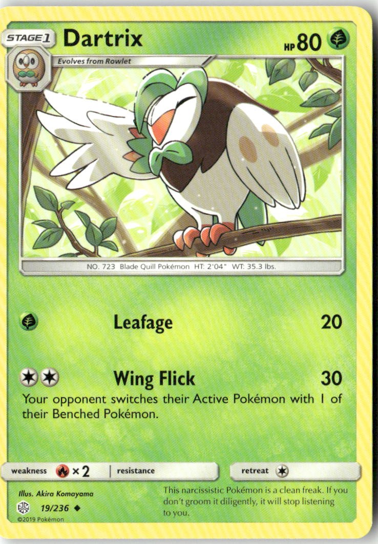 Dartrix 19/236 Uncommon Cosmic Eclipse Pokemon Moderately Played