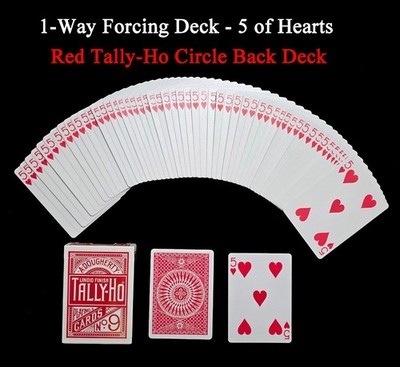 1-Way Forcing Deck - 5 of Hearts  - Red TALLY-HO CIRCLE BACK Playing Cards