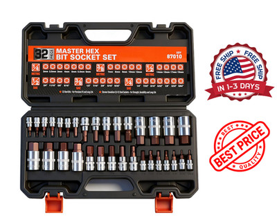 32PC Hex Bit Socket Set Allen Head High Torque Strengthened SAE Metric S2 Steel
