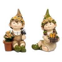 2Er Set Dekofiguren Sommerkinder Sitzend H. 23Cm Aus Kunststein Formano Wa