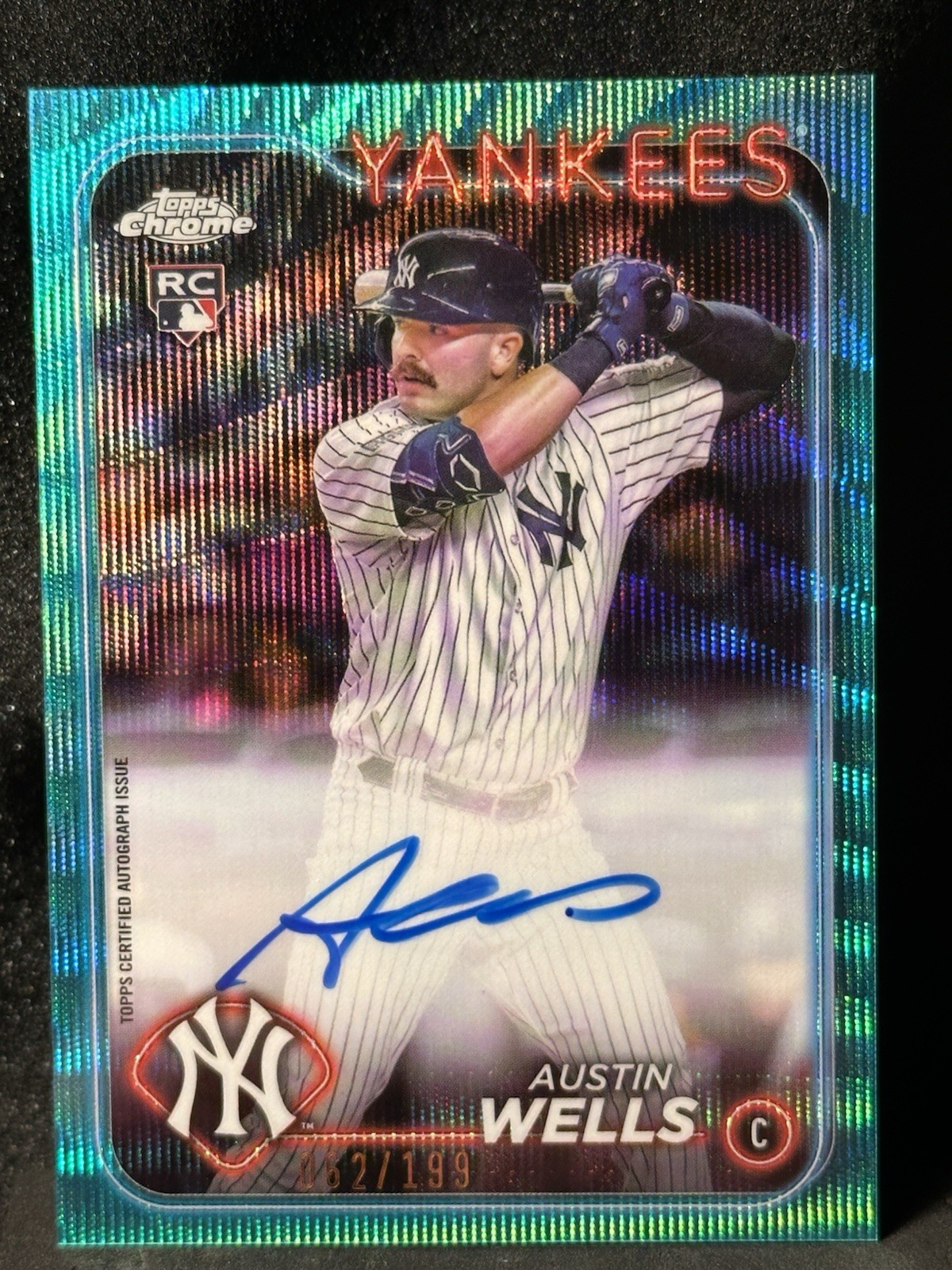 2024 Topps Chrome - Austin Wells #RA-AW Autograph Aqua Wave Refractor /199 Yanks
